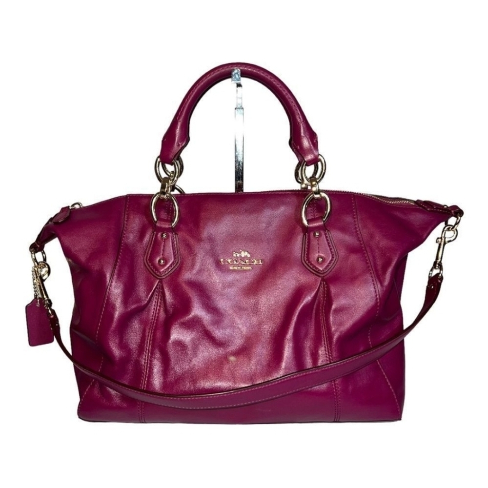 COACH Magenta Pebbled Leather Kelsey Satchel Bag - Picture 3 of 11